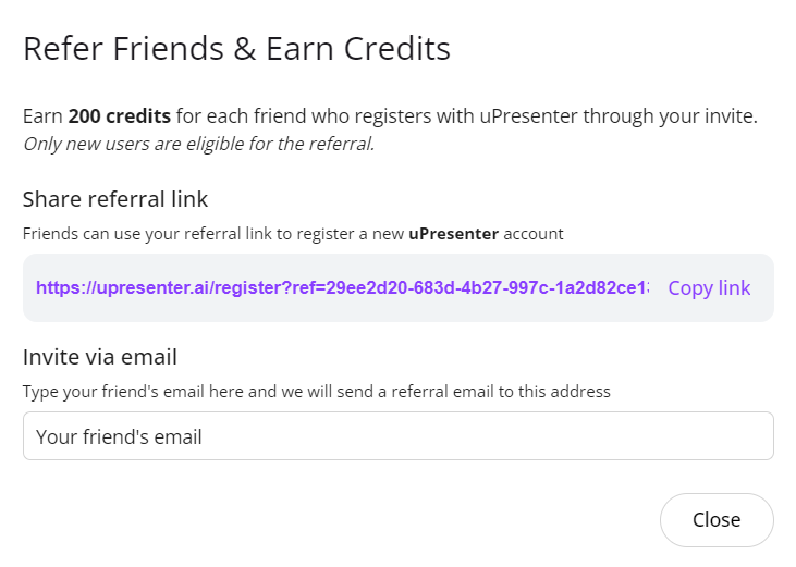 refer a friend dialog