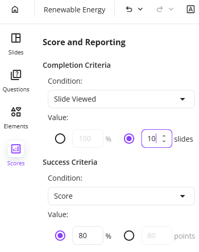 score and reporting in upresenter