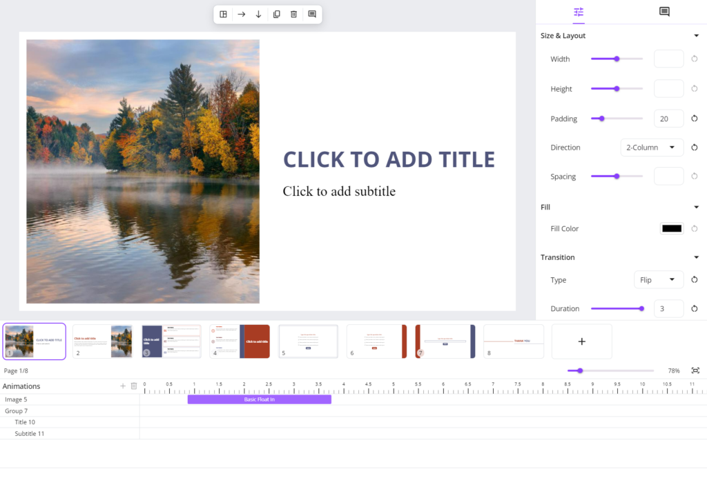 uPresenter horizontal slide pane position