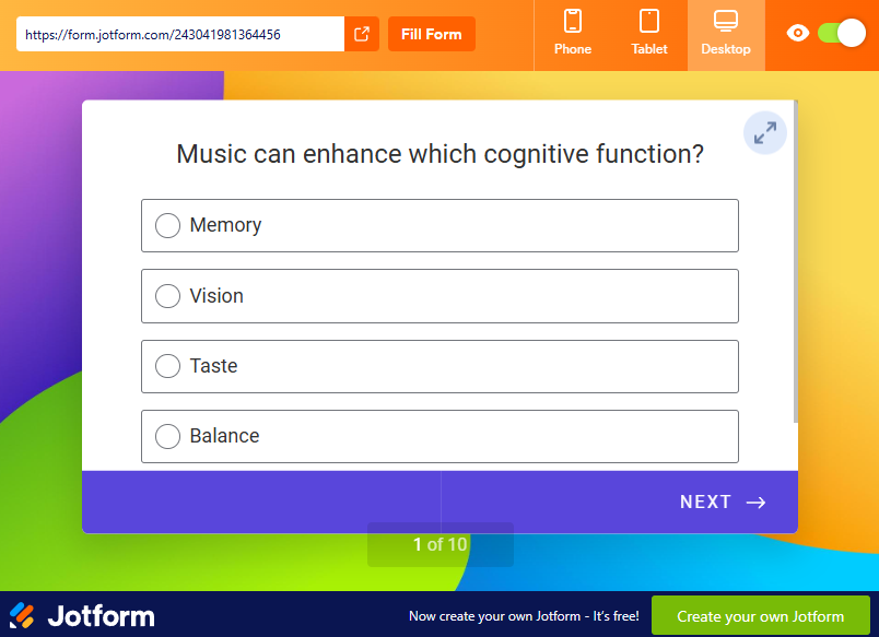 Jotform quiz maker powered by AI