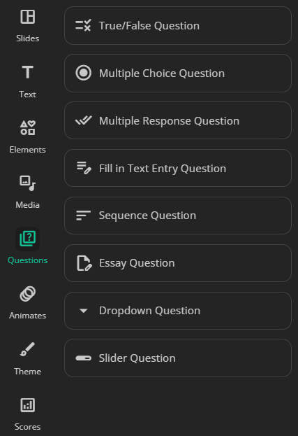 8 question types in upresenter quiz online creator for teachers