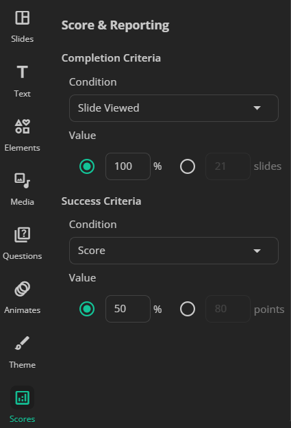 score and reporting in upresenter